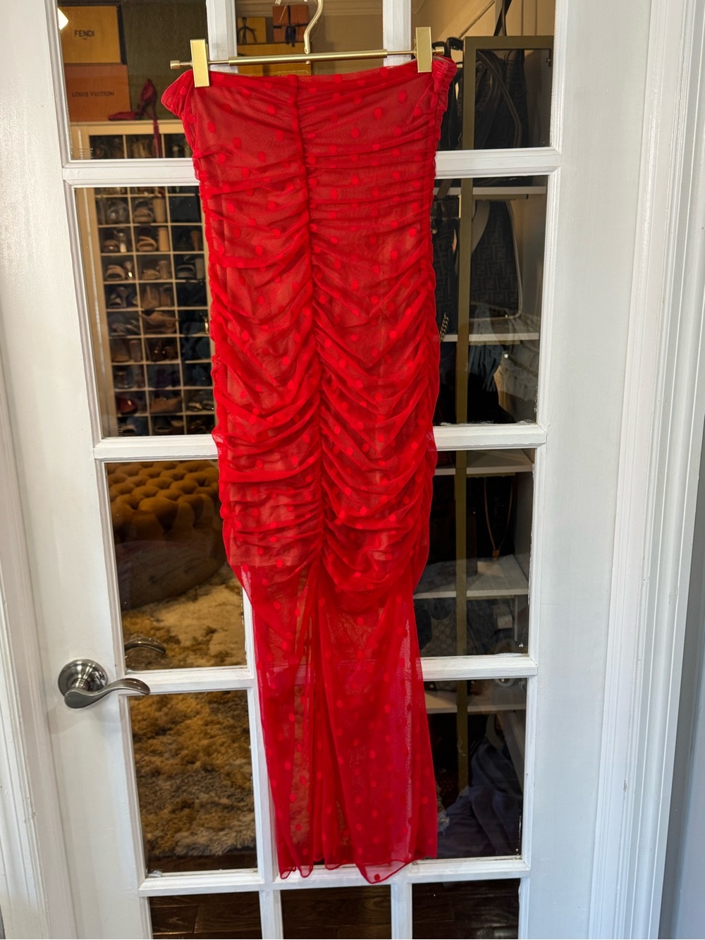 💃💃💃MAJORELLE Brady Strapless Dress Red Polka Dot Mesh Sheer Ruffles from REVOLVE - Picture 13 of 14